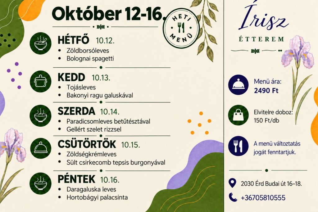 Az Írisz Étterem aktuális heti menüje